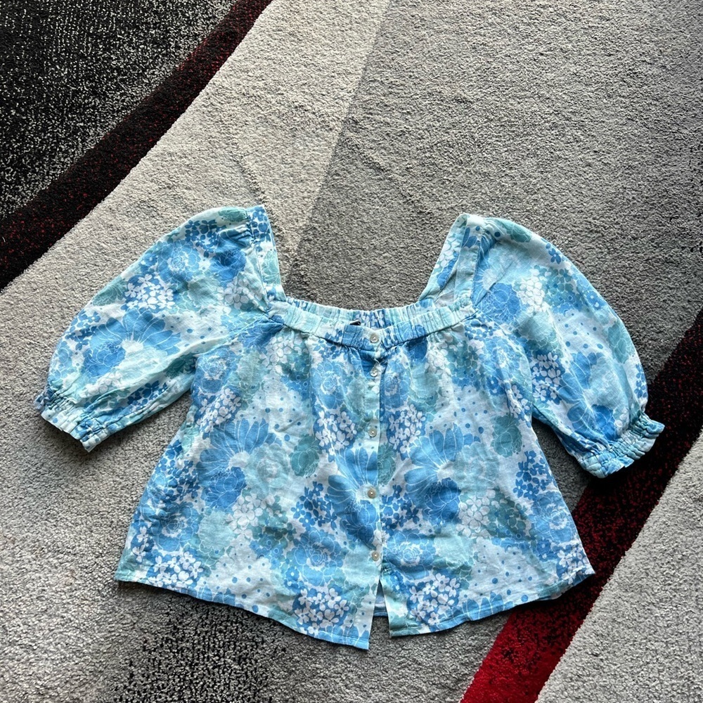 Rails Lola Azure Wallflower Linen Blend Floral Blouse